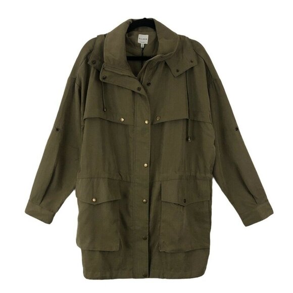 Ellison Large Green Hooded Zip Up Snap Button Coat - Picture 1 of 6